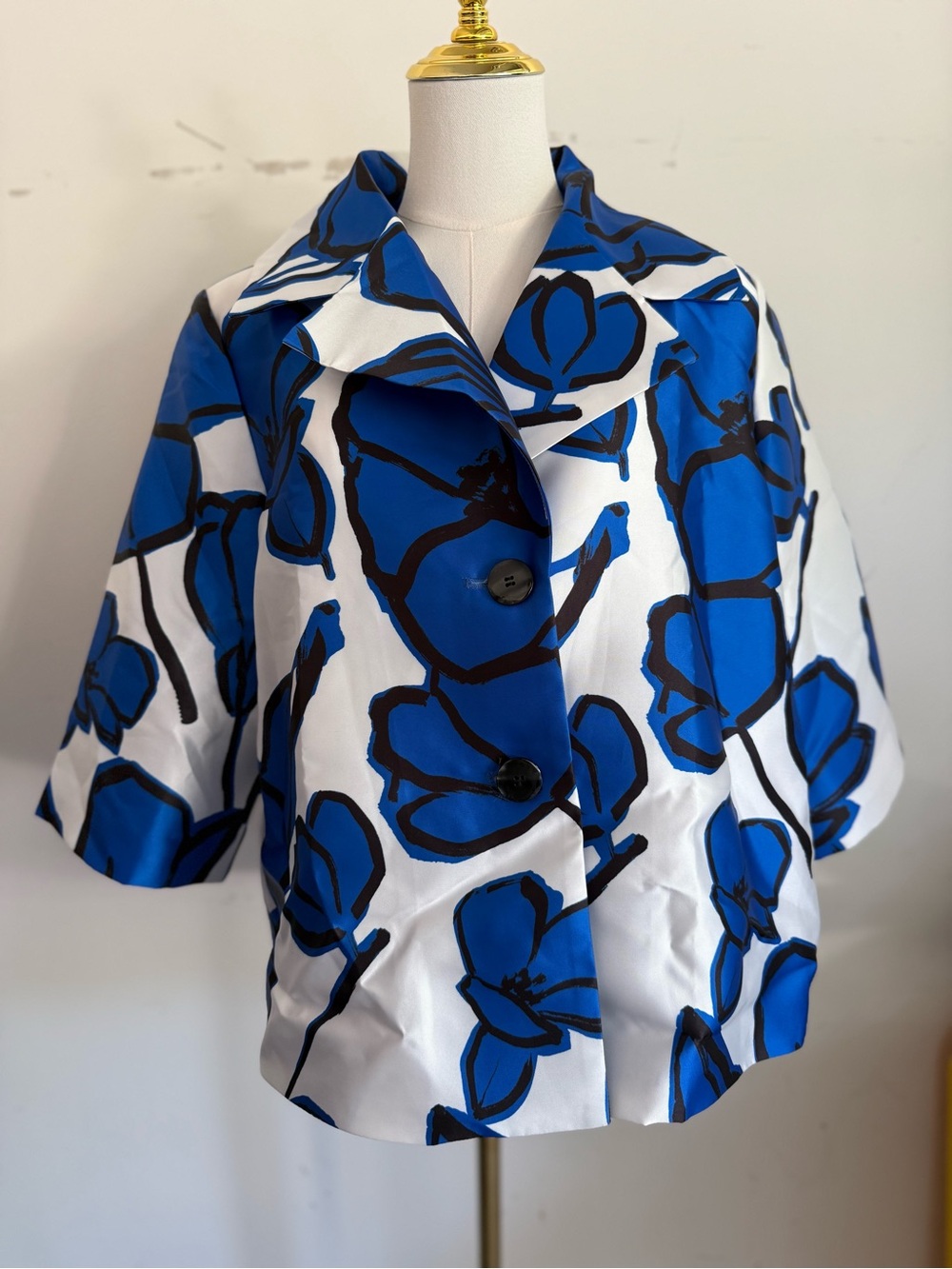 Berek Bold Blue Floral Button Jacket Sz L